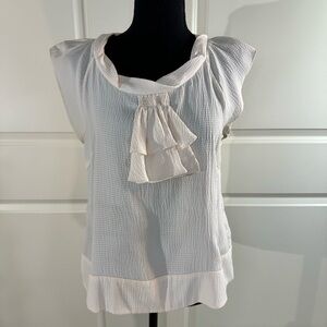 Anthropologie Odille Silk Cream Textured Blouse with Ruffle Detail 8